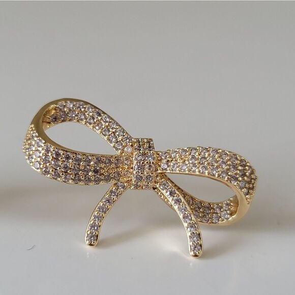 Earrings 𝅺Gold Tone Crystal Bow Earrings #0081 - Picture 6 of 11